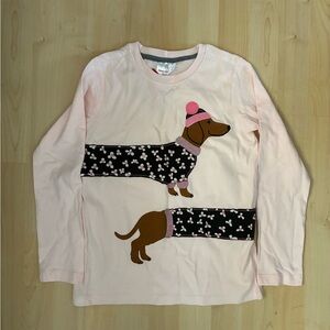 Pink Kids Shirt with Dachshund Appliqué 7-10 New